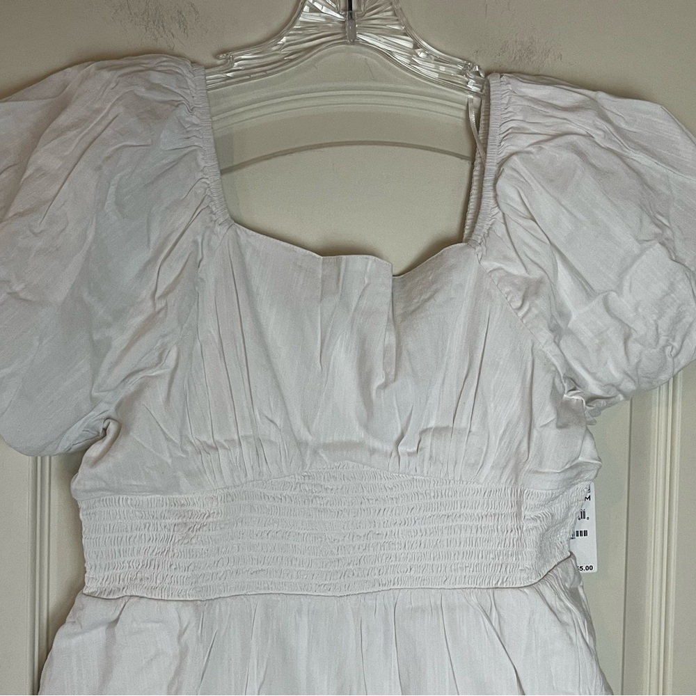Nordstrom BP White Smocked Mini Dress with Puff Sleeves Juniors Size Large - Picture 11 of 15